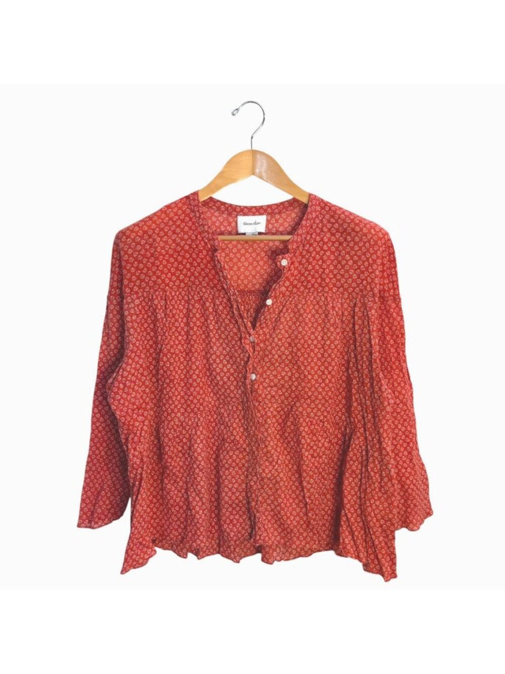 Steven Alan Oversized Ditsy Floral Print Peasant Top M Button Up Peplum Boho